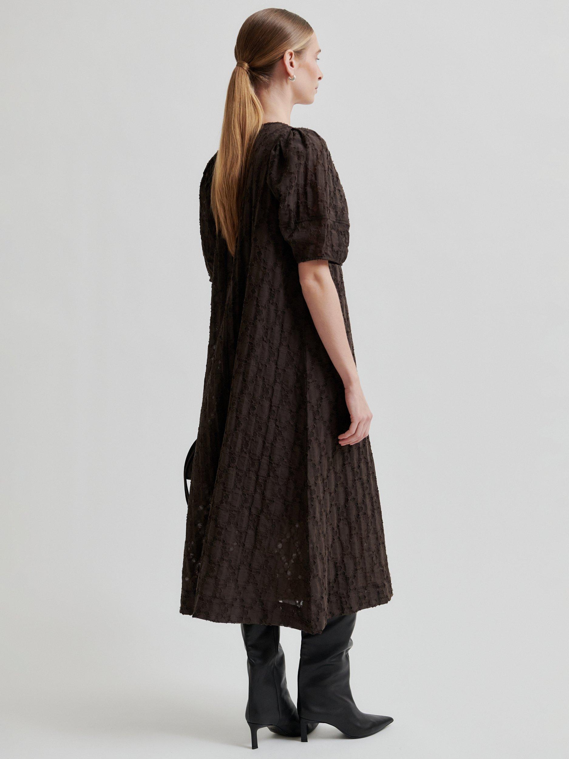 Product image 5 of 7, which shows Second Female Nela Burnout Midi Dress, Brown, XS