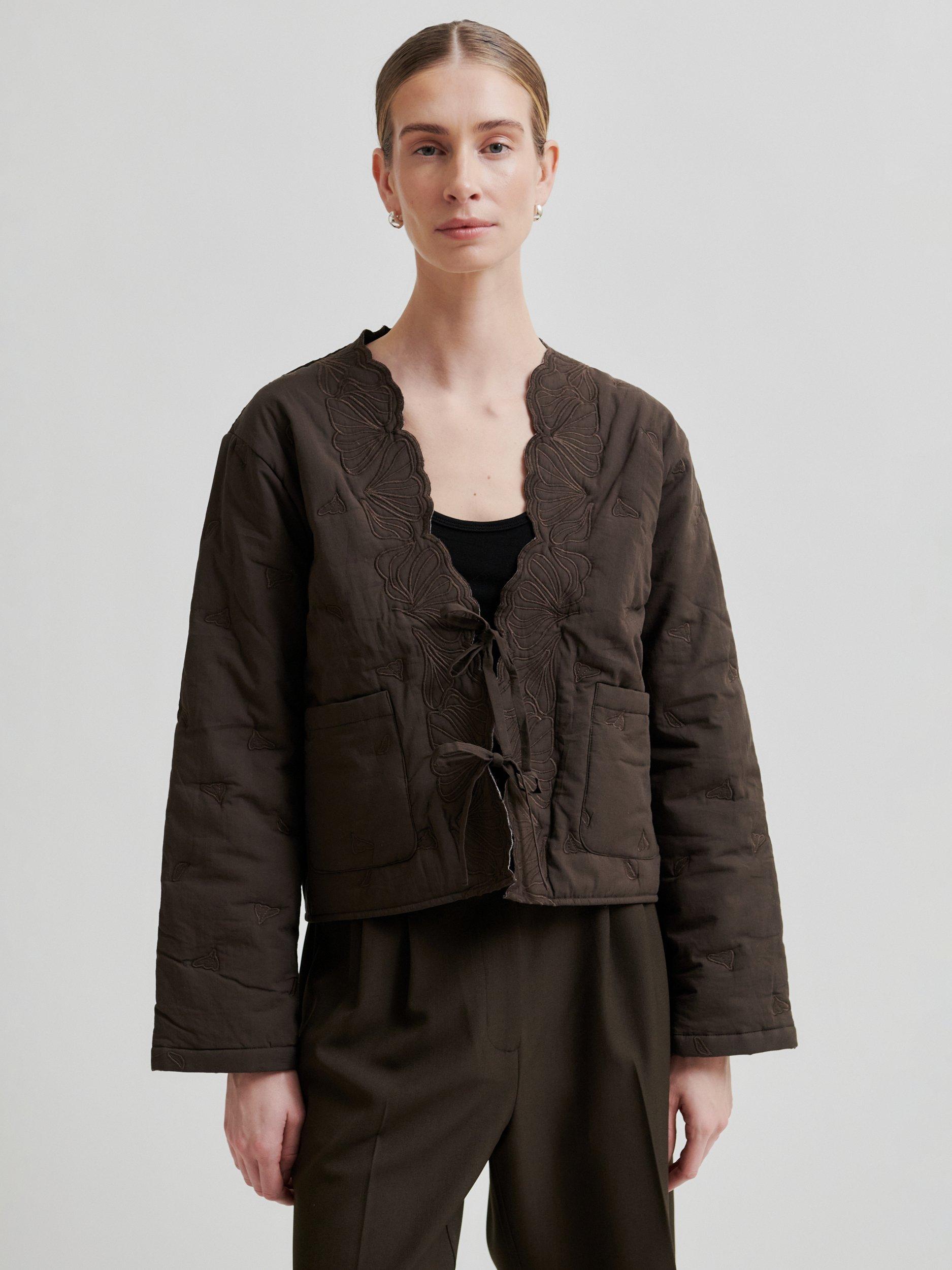 Product image 1 of 7, which shows Second Female Norma Embroidered Boxy Fit Jacket, Brown, XS