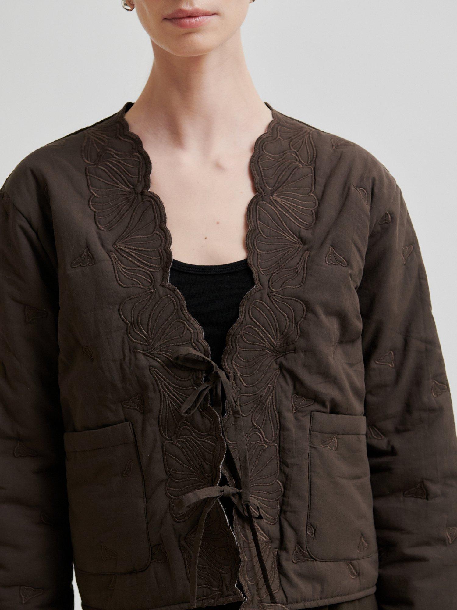 Product image 2 of 7, which shows Second Female Norma Embroidered Boxy Fit Jacket, Brown, XS