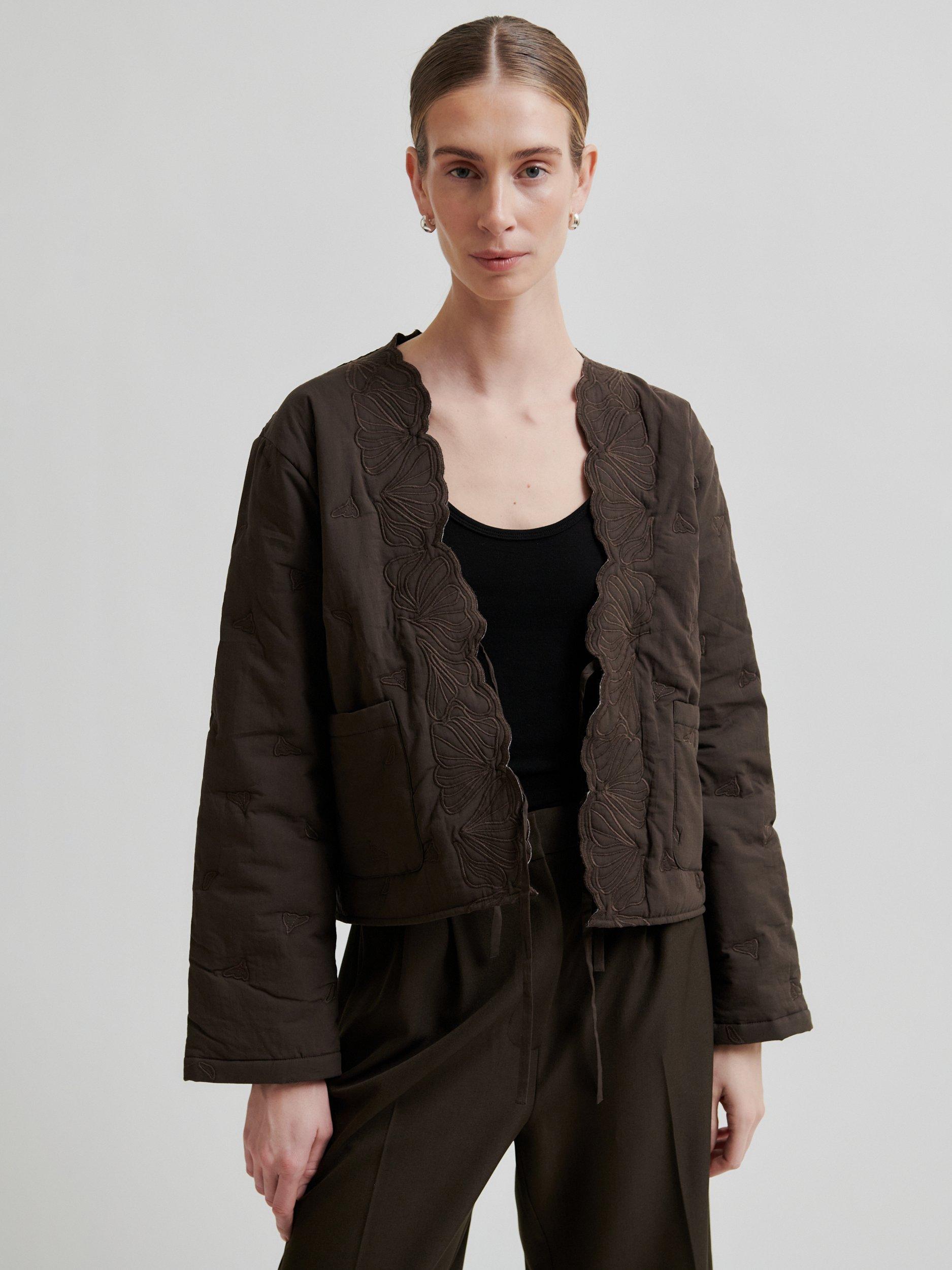 Product image 3 of 7, which shows Second Female Norma Embroidered Boxy Fit Jacket, Brown, XS