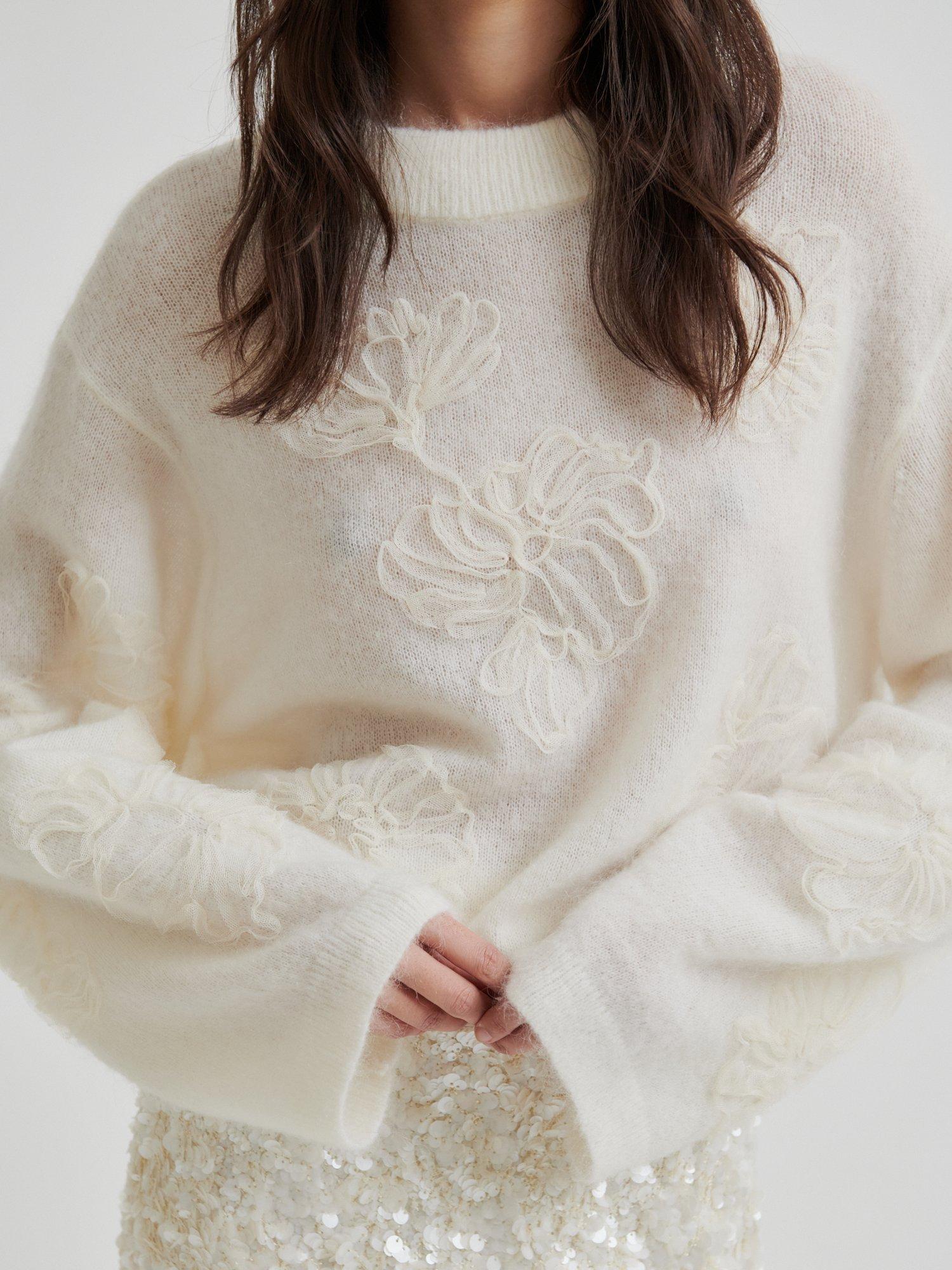 Product image 2 of 7, which shows Second Female Bellarose 3D Floral Knit Jumper, White, XS