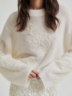Second Female Bellarose 3D Floral Knit Jumper, White - view 2, White
