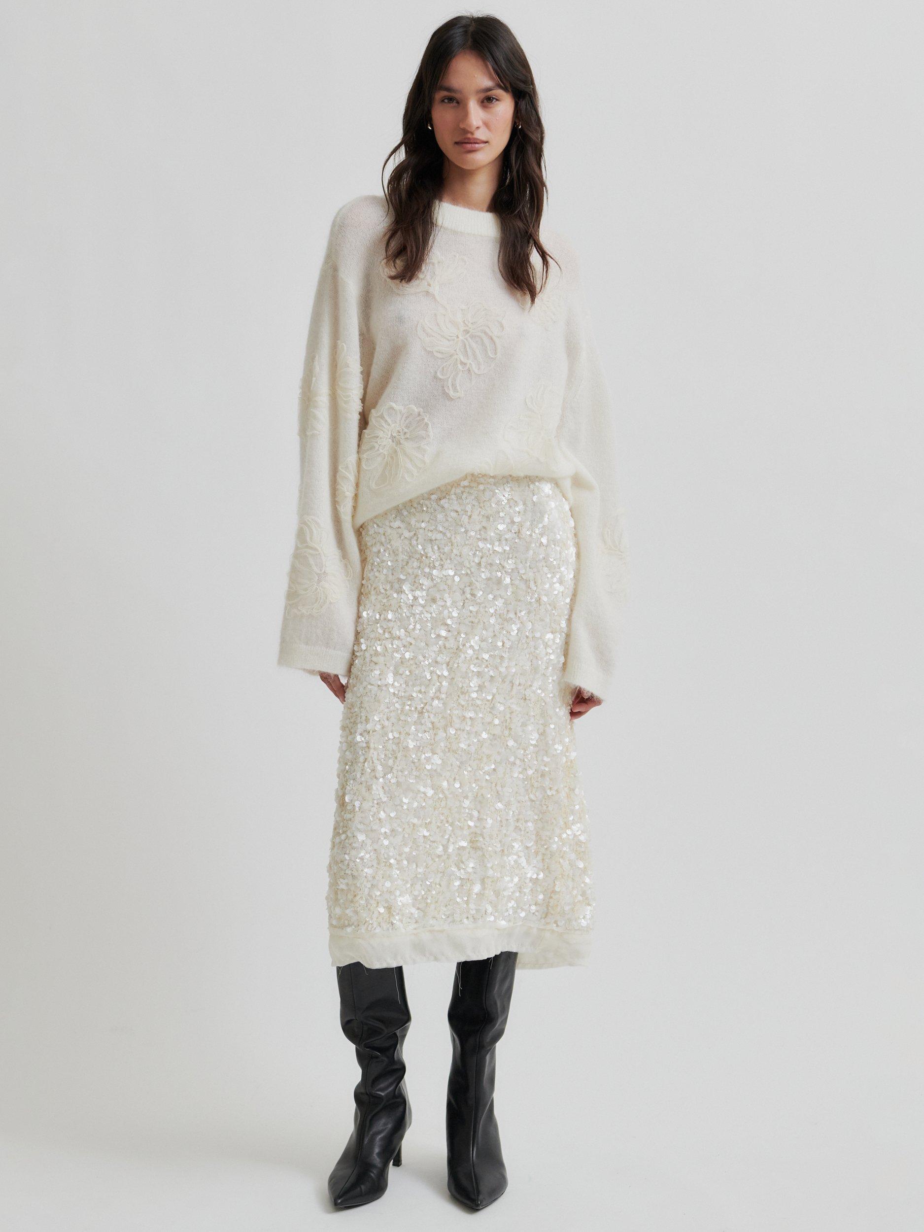 Product image 3 of 7, which shows Second Female Bellarose 3D Floral Knit Jumper, White, XS