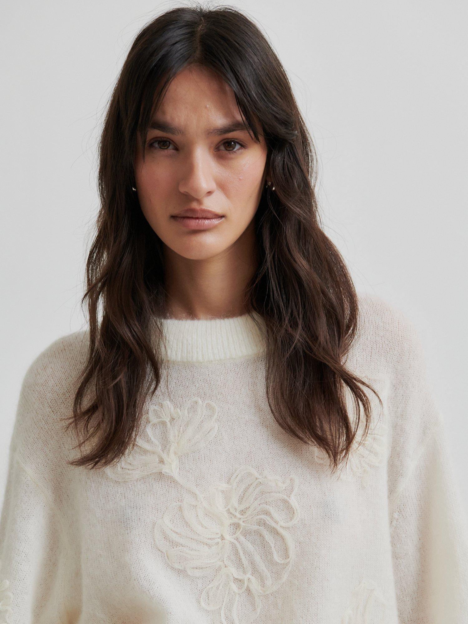 Product image 4 of 7, which shows Second Female Bellarose 3D Floral Knit Jumper, White, XS