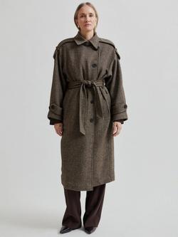 Second Female Emi Belted Tweed Coat, Brown, Brown