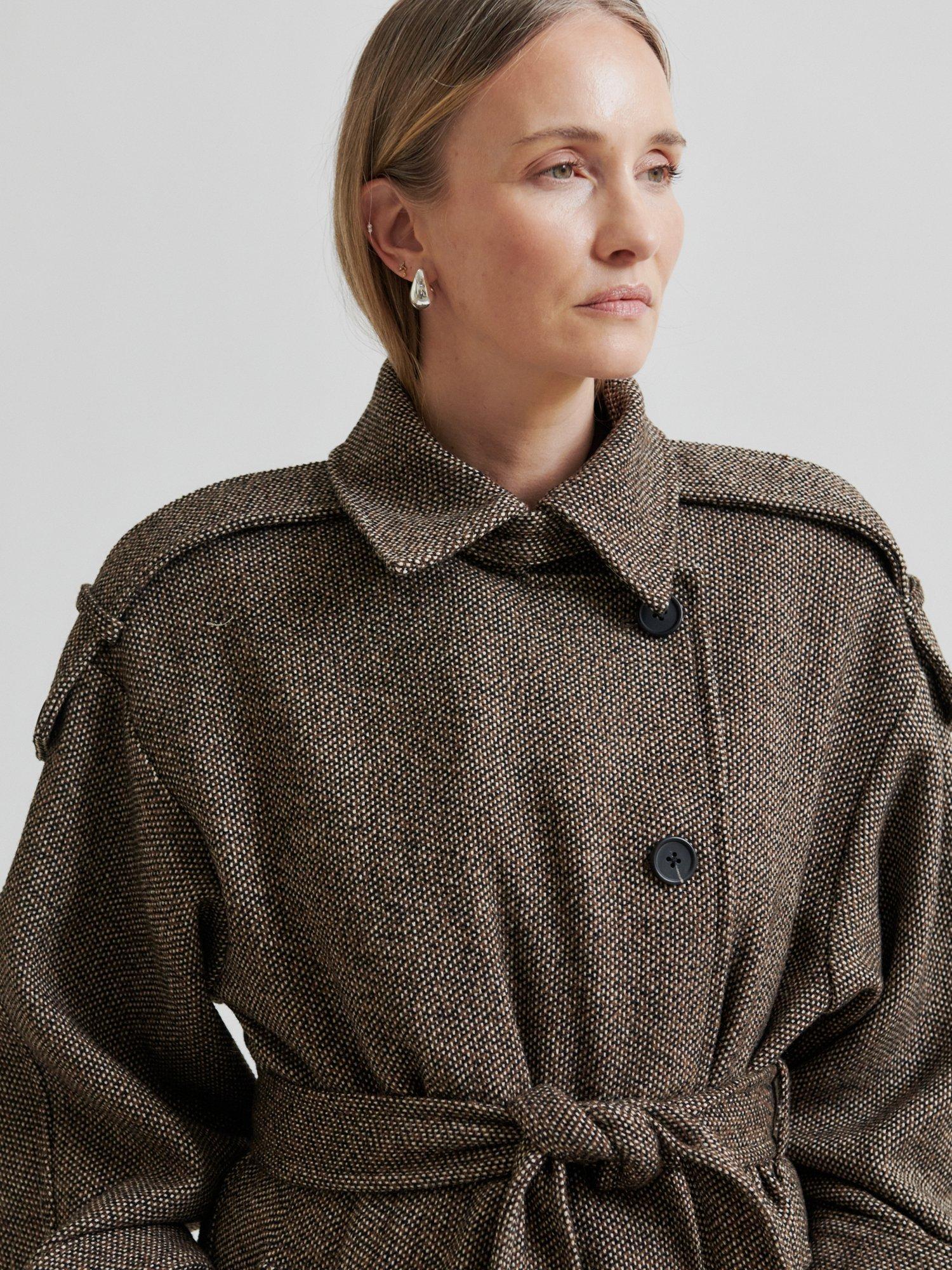 Product image 2 of 7, which shows Second Female Emi Belted Tweed Coat, Brown, S