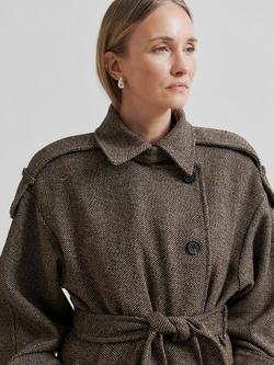 Second Female Emi Belted Tweed Coat, Brown - view 2, Brown