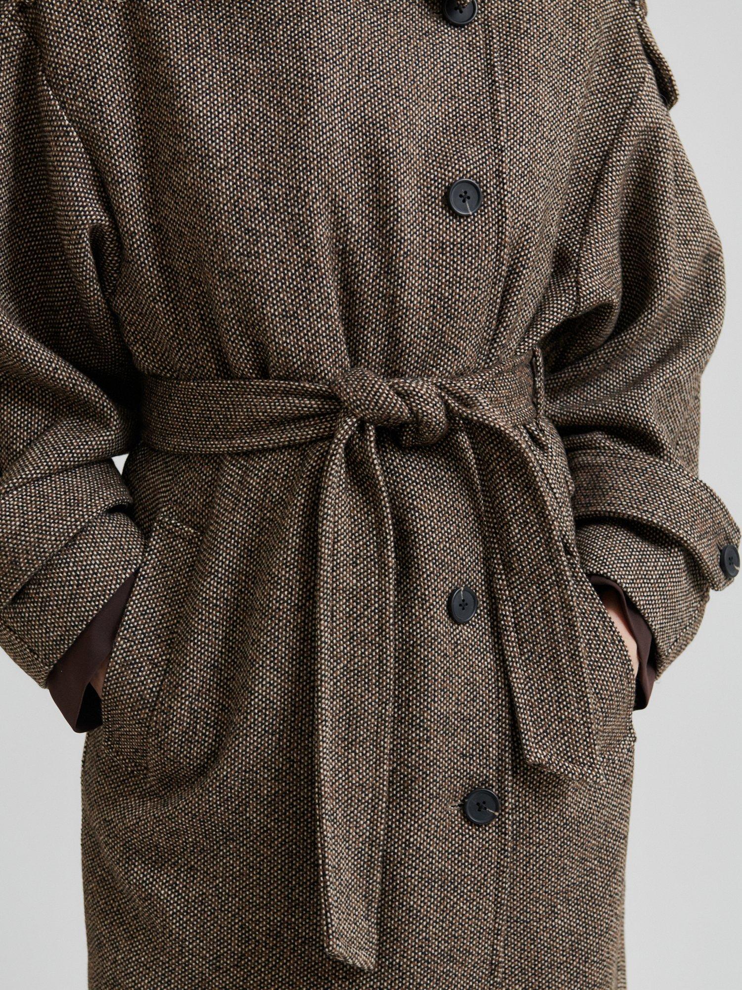 Product image 3 of 7, which shows Second Female Emi Belted Tweed Coat, Brown, S