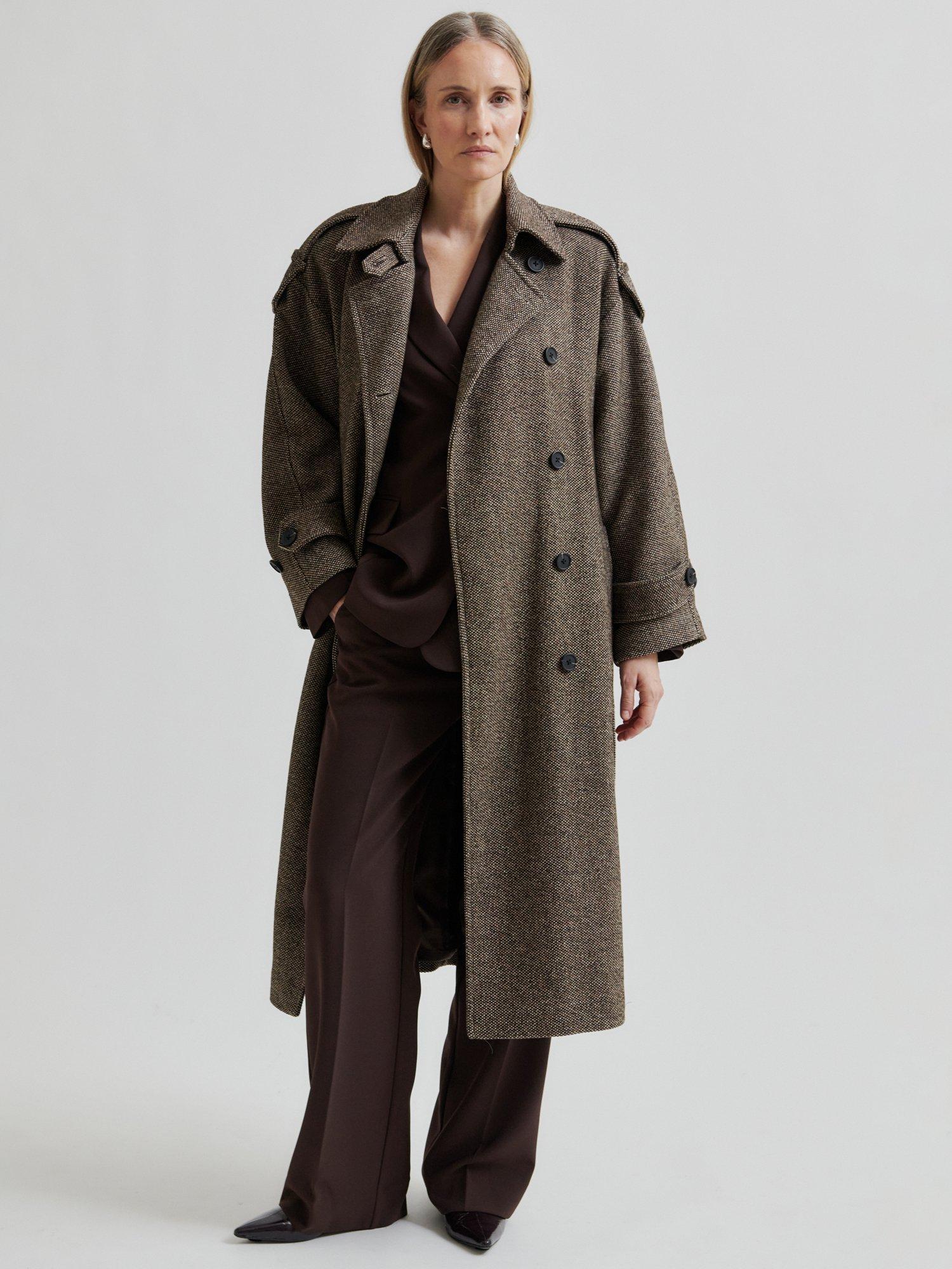 Product image 4 of 7, which shows Second Female Emi Belted Tweed Coat, Brown, S