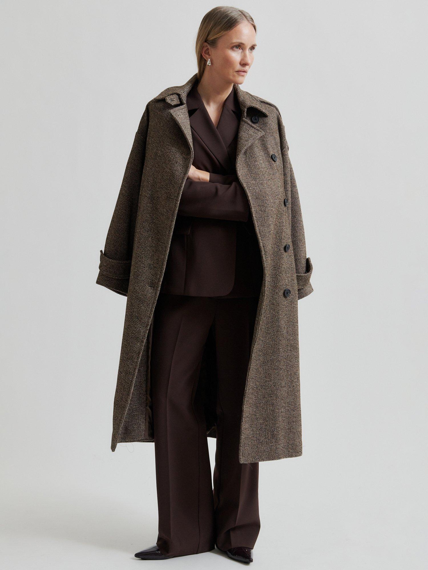 Product image 5 of 7, which shows Second Female Emi Belted Tweed Coat, Brown, S