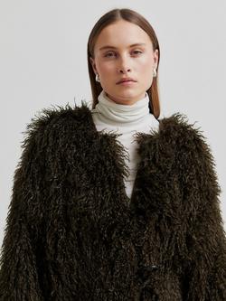 Second Female Ophie Shaggy Tie Waist Coat, Brown - view 2, Brown