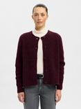 Selected Lulu Ribbed Cuff Wool Rich Cardigan, Burgundy
