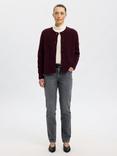 Selected Lulu Ribbed Cuff Wool Rich Cardigan, Burgundy