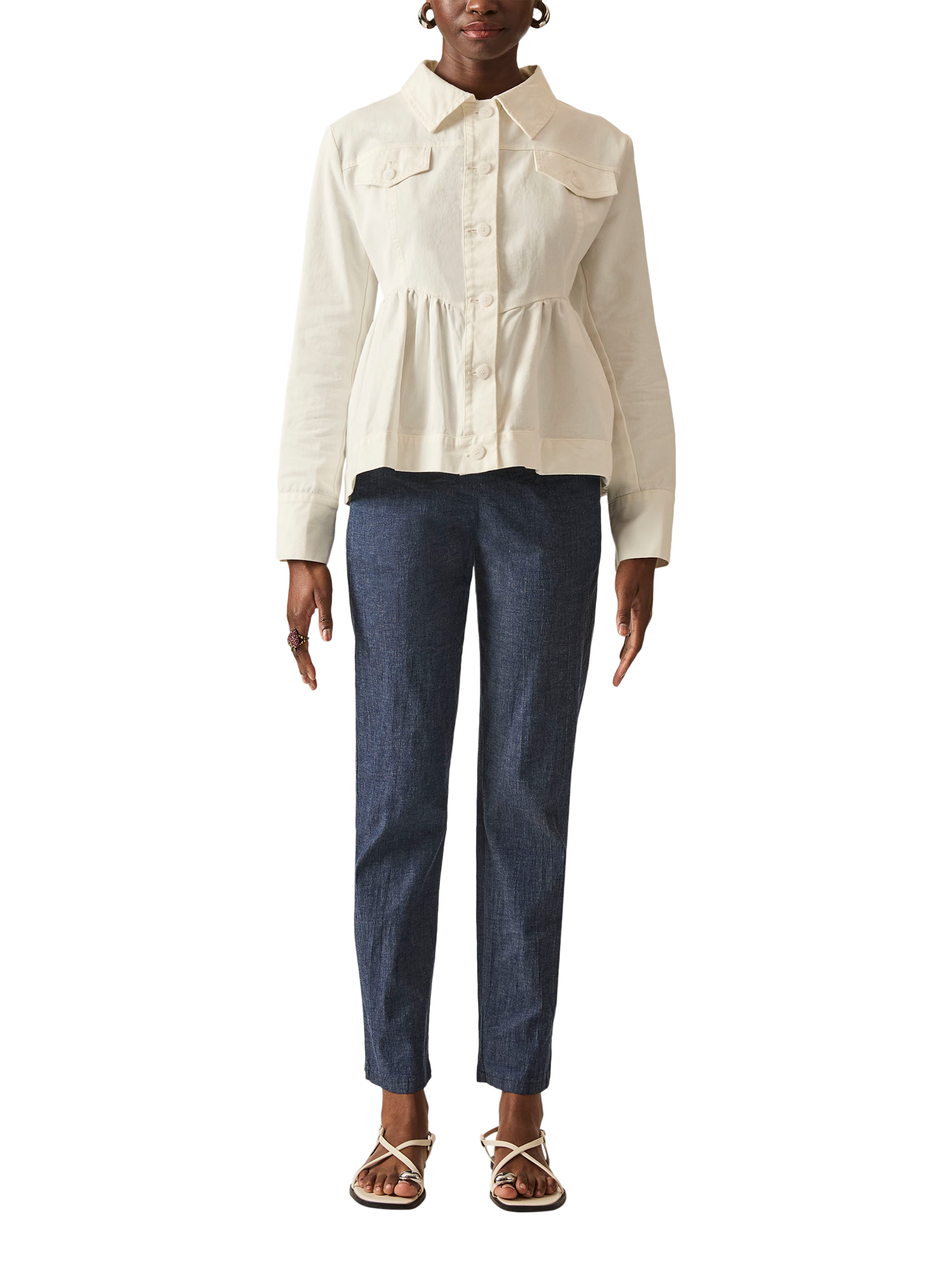 Product image 1 of 6, which shows James Lakeland Peplum Denim Jacket, White, 8