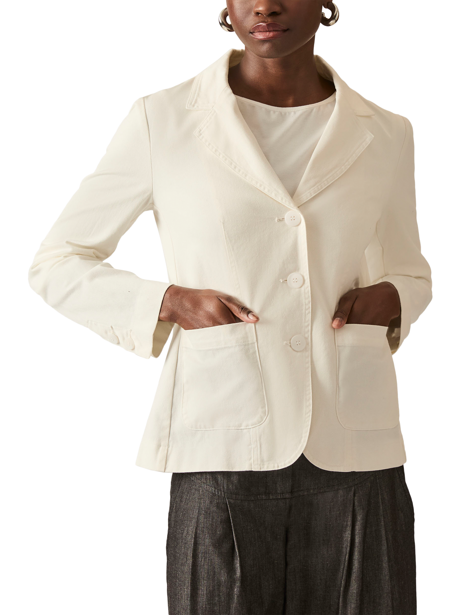 Product image 3 of 6, which shows James Lakeland Cotton Denim Blazer, White, 8