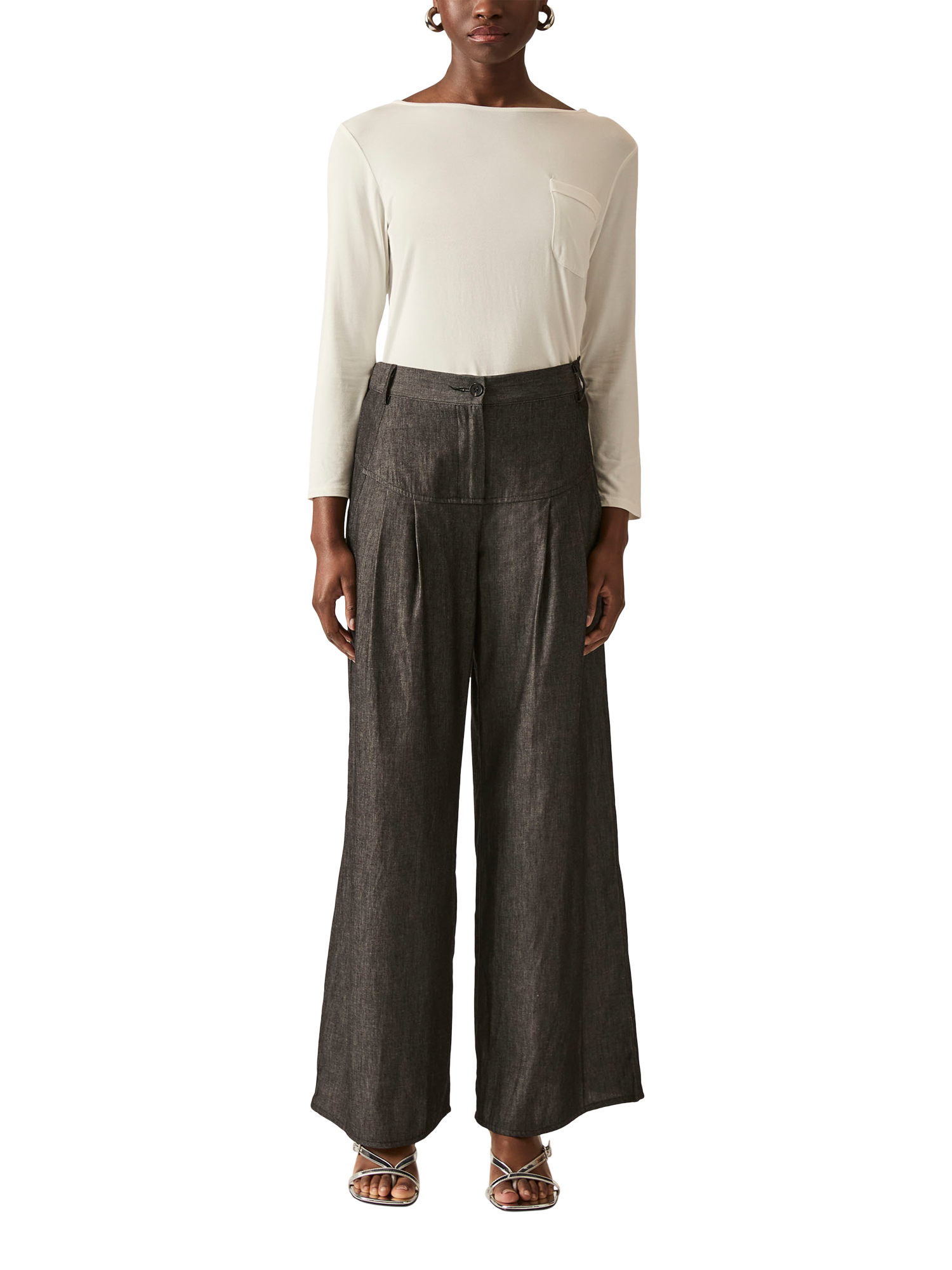 Product image 1 of 6, which shows James Lakeland Pintuck Wide Leg Trousers, Black, 8