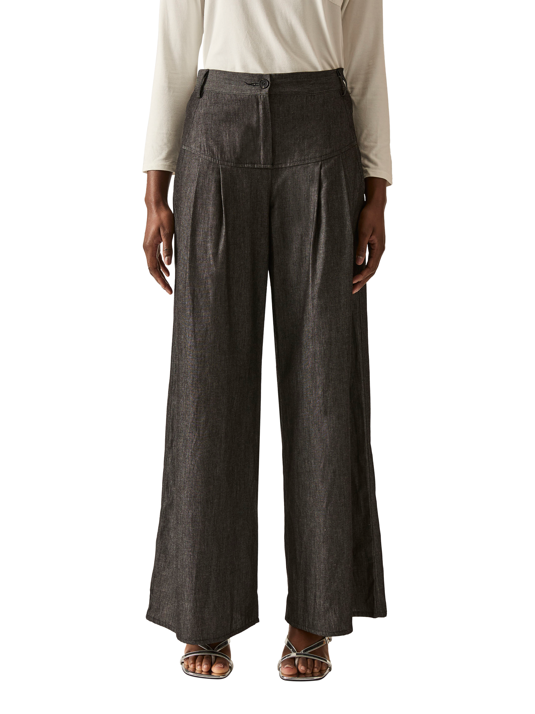 Product image 3 of 6, which shows James Lakeland Pintuck Wide Leg Trousers, Black, 8