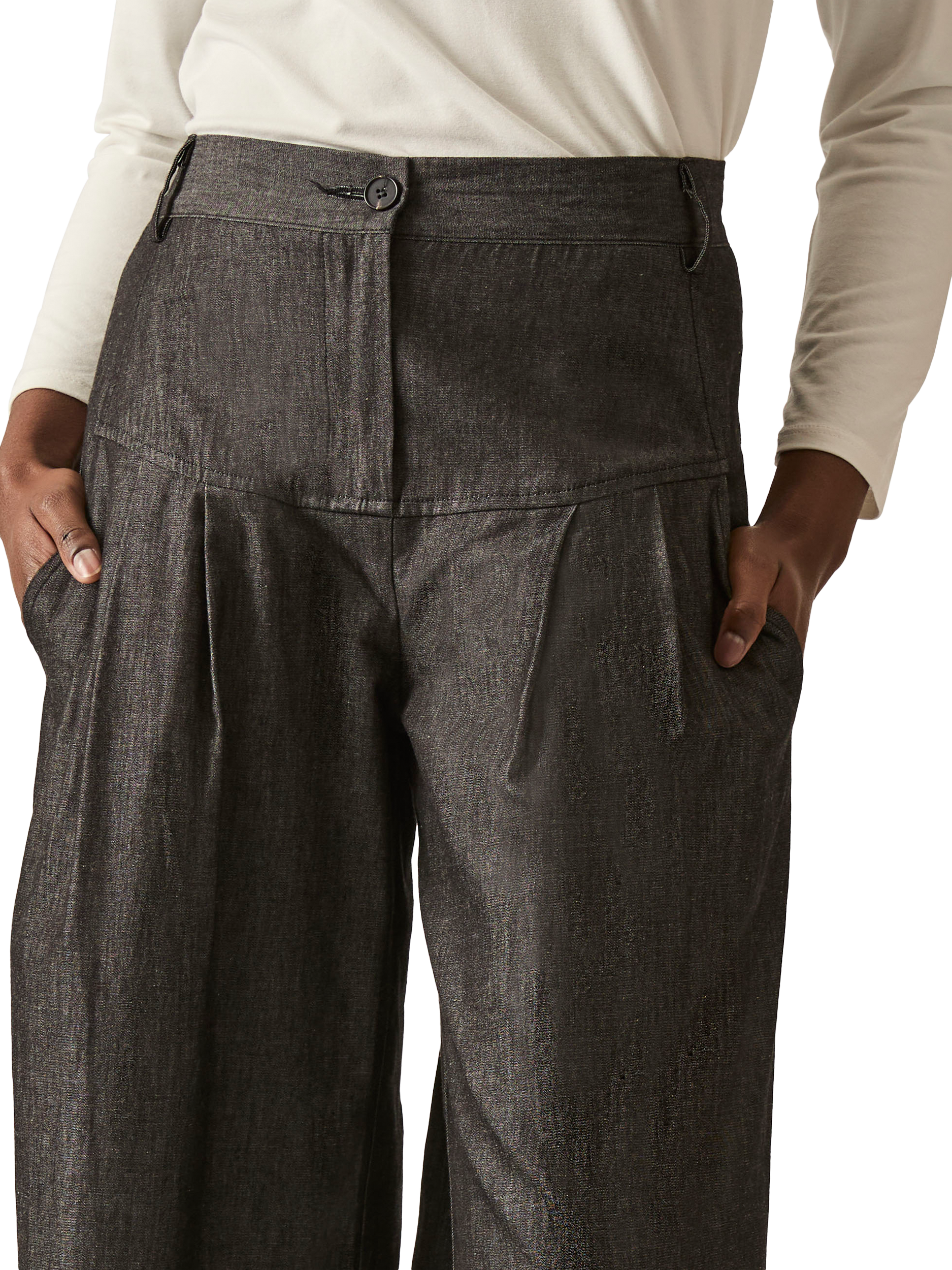 Product image 4 of 6, which shows James Lakeland Pintuck Wide Leg Trousers, Black, 8