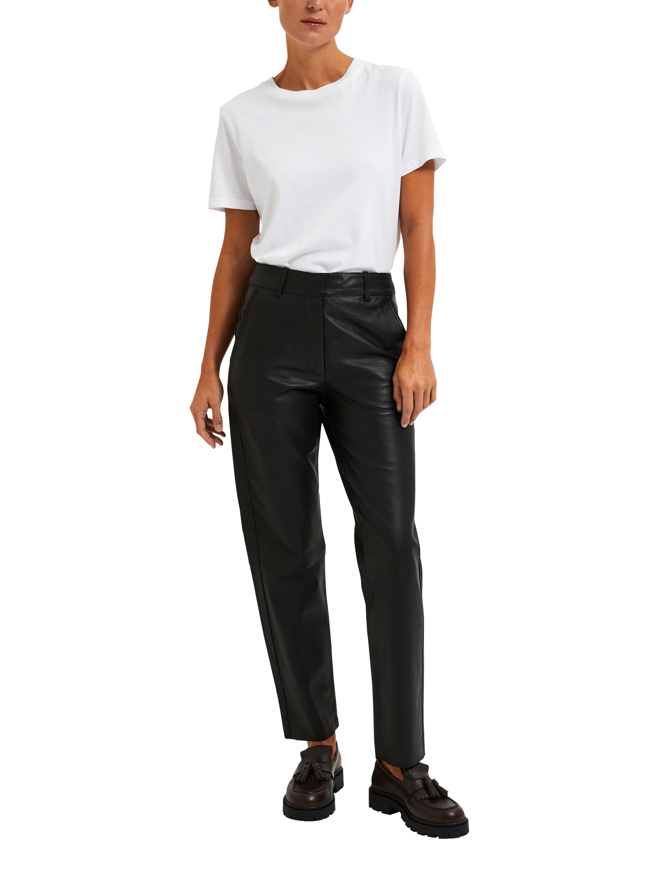 Product image 1 of 6, which shows Selected Marie Mid Waist Leather Trousers, Black, 34