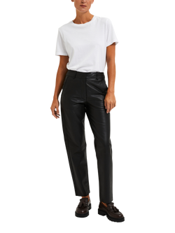 Selected Marie Mid Waist Leather Trousers, Black, Black
