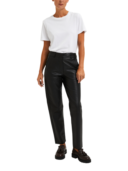 Selected Marie Mid Waist Leather Trousers, Black, Black
