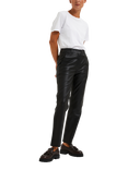 Selected Marie Mid Waist Leather Trousers, Black