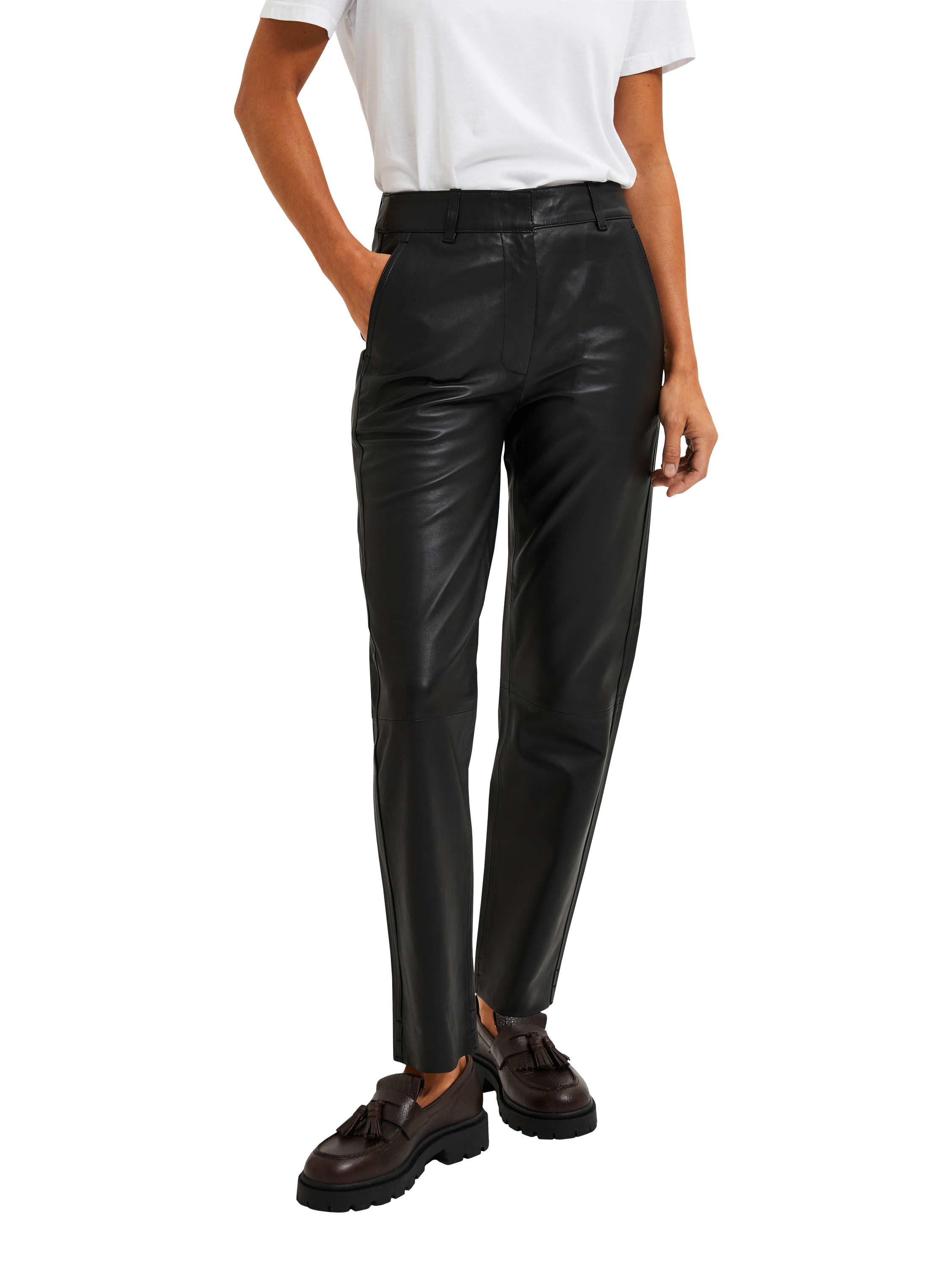 Product image 3 of 6, which shows Selected Marie Mid Waist Leather Trousers, Black, 34