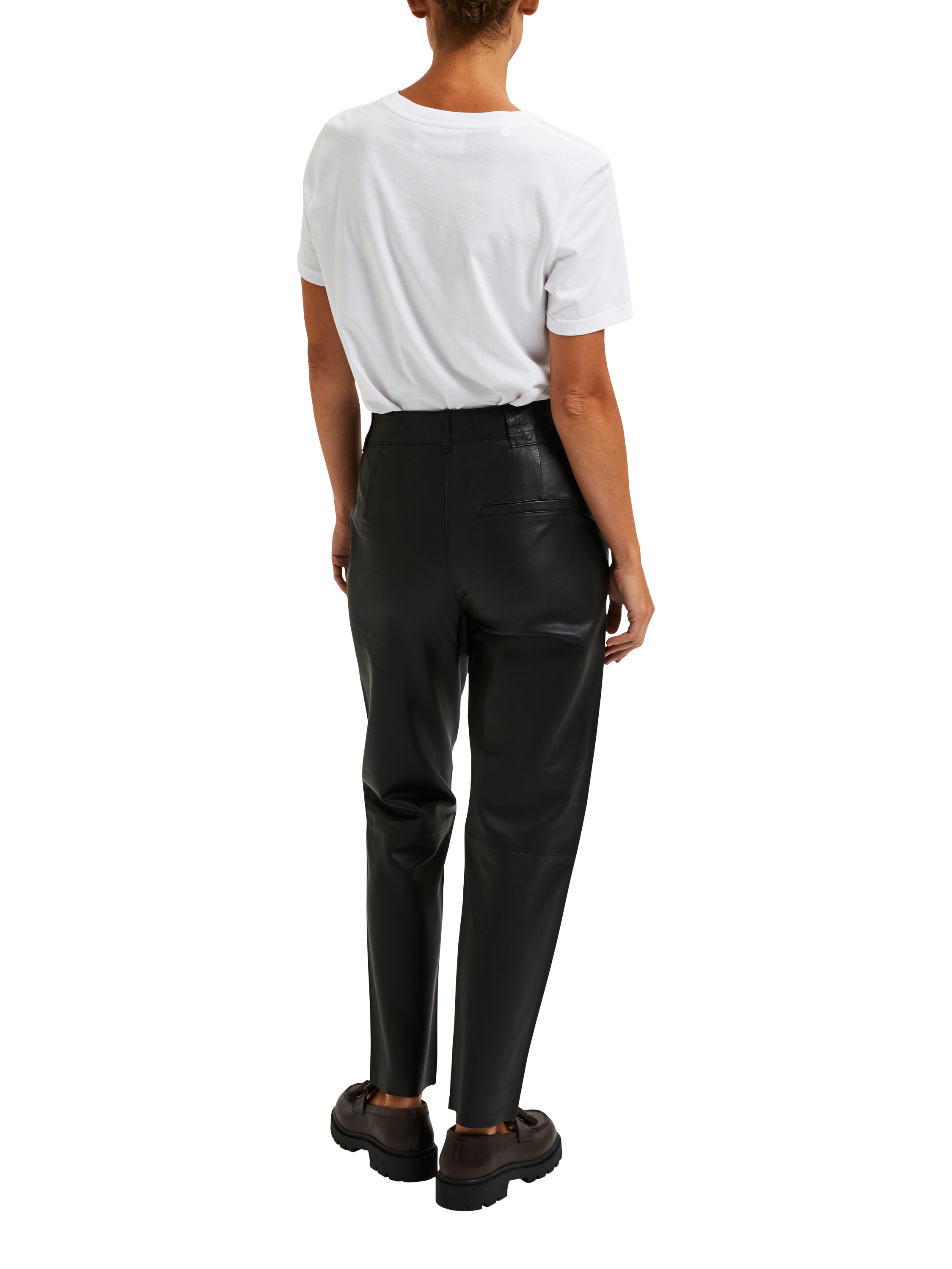 Product image 4 of 6, which shows Selected Marie Mid Waist Leather Trousers, Black, 34