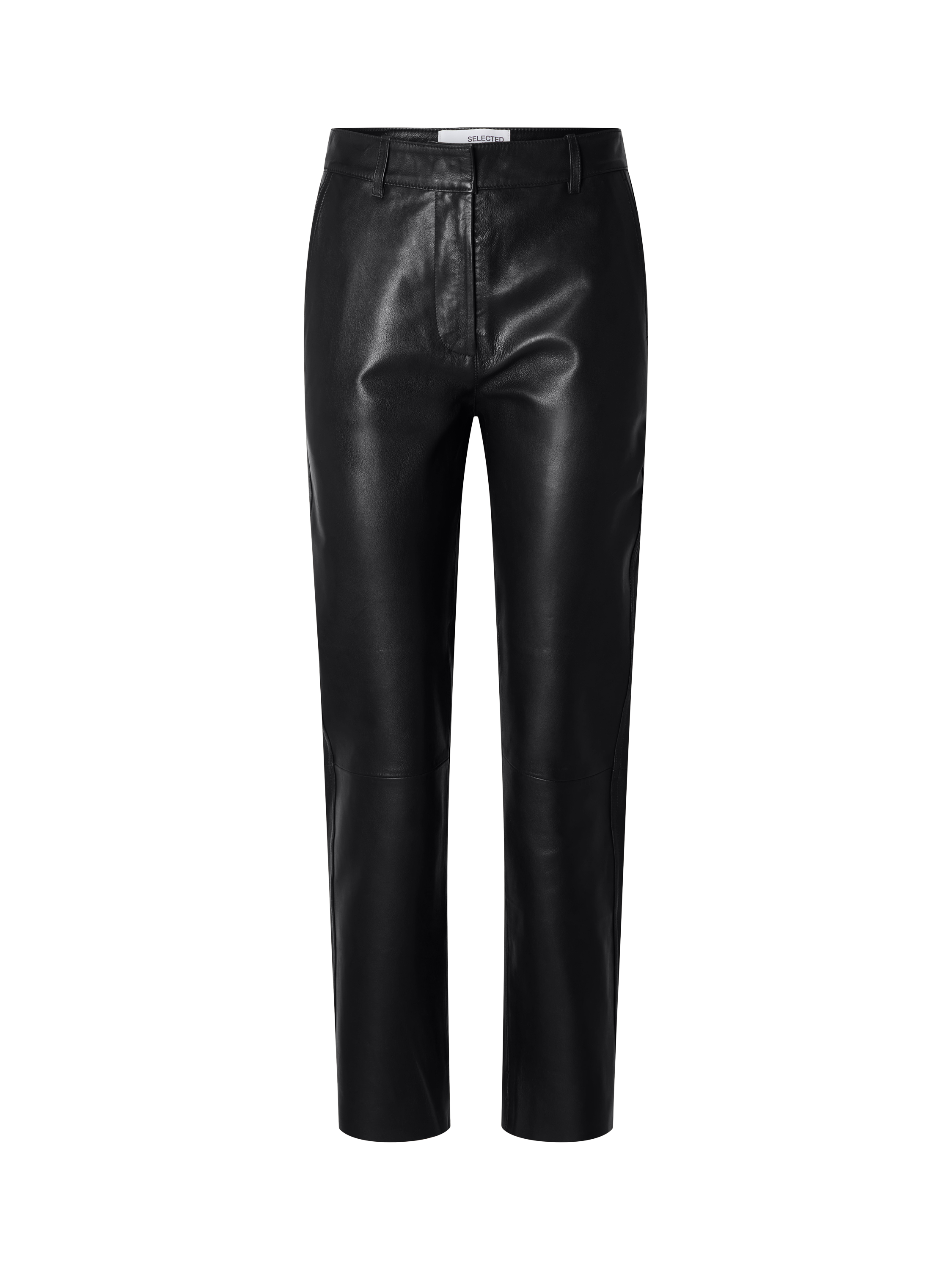 Product image 6 of 6, which shows Selected Marie Mid Waist Leather Trousers, Black, 34