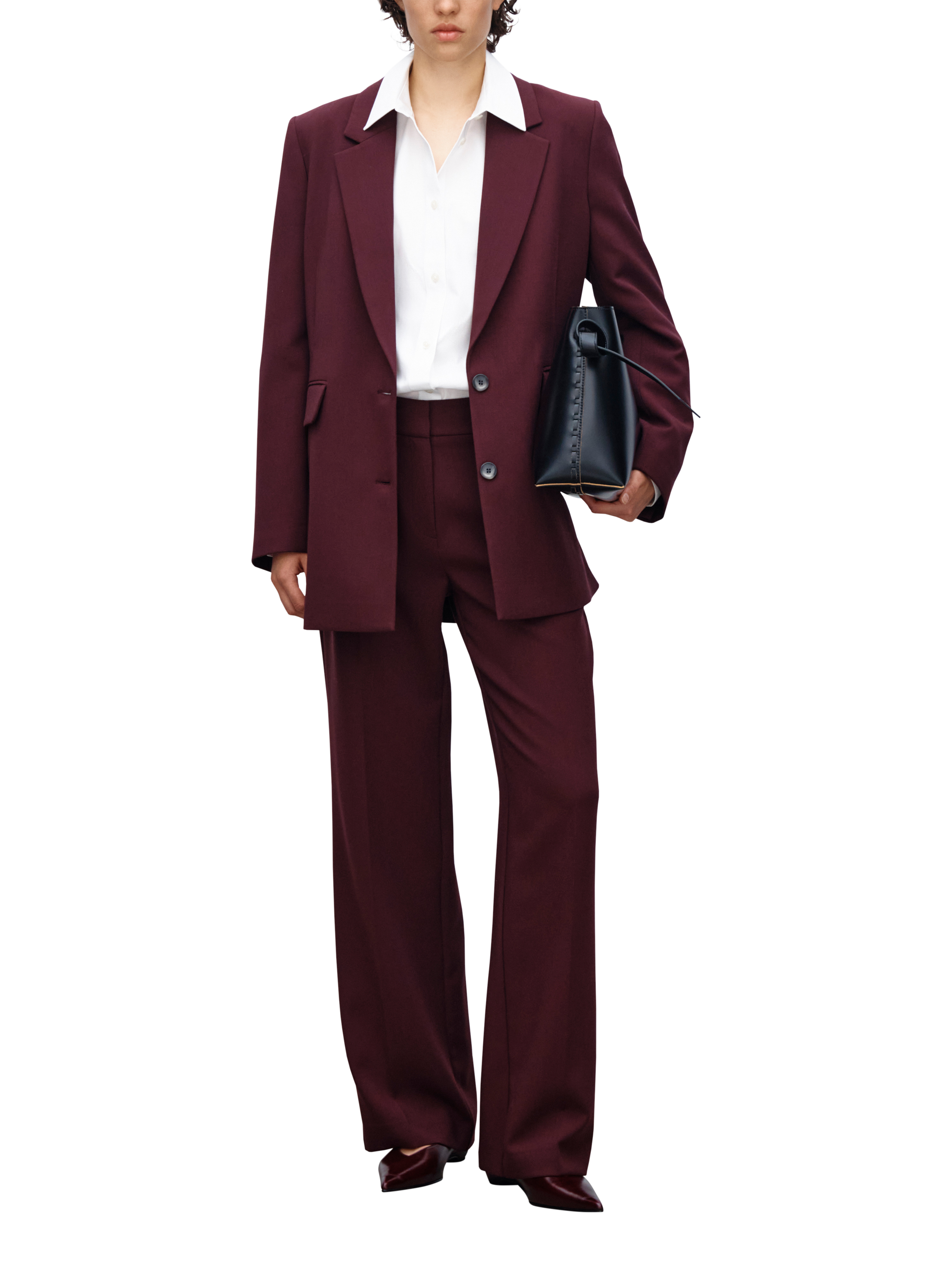 Selected Rita Mid Waist Tailored Trousers, Burgundy