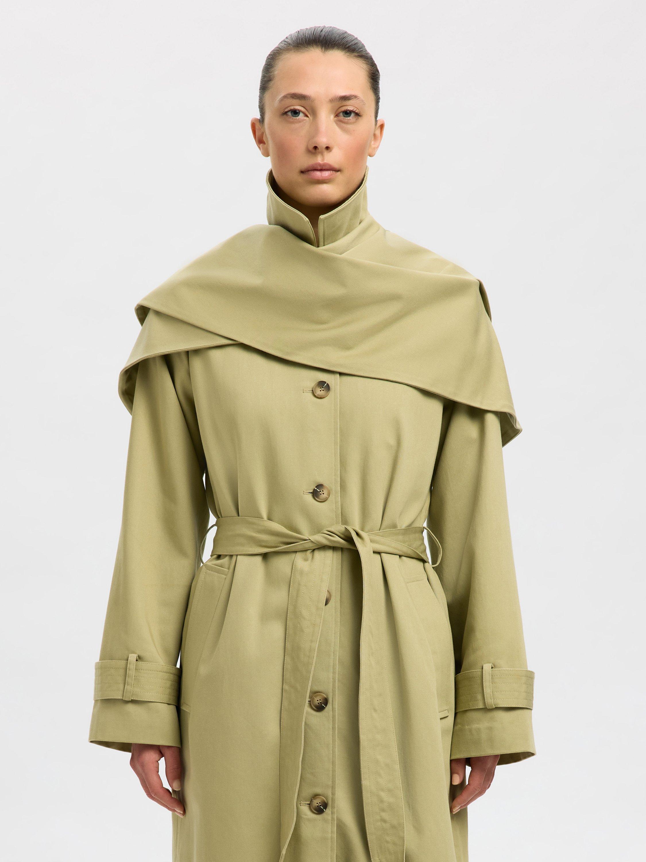 Product image 1 of 9, which shows Selected Sandra Detachable Scarf Coat, Slate Green, 36