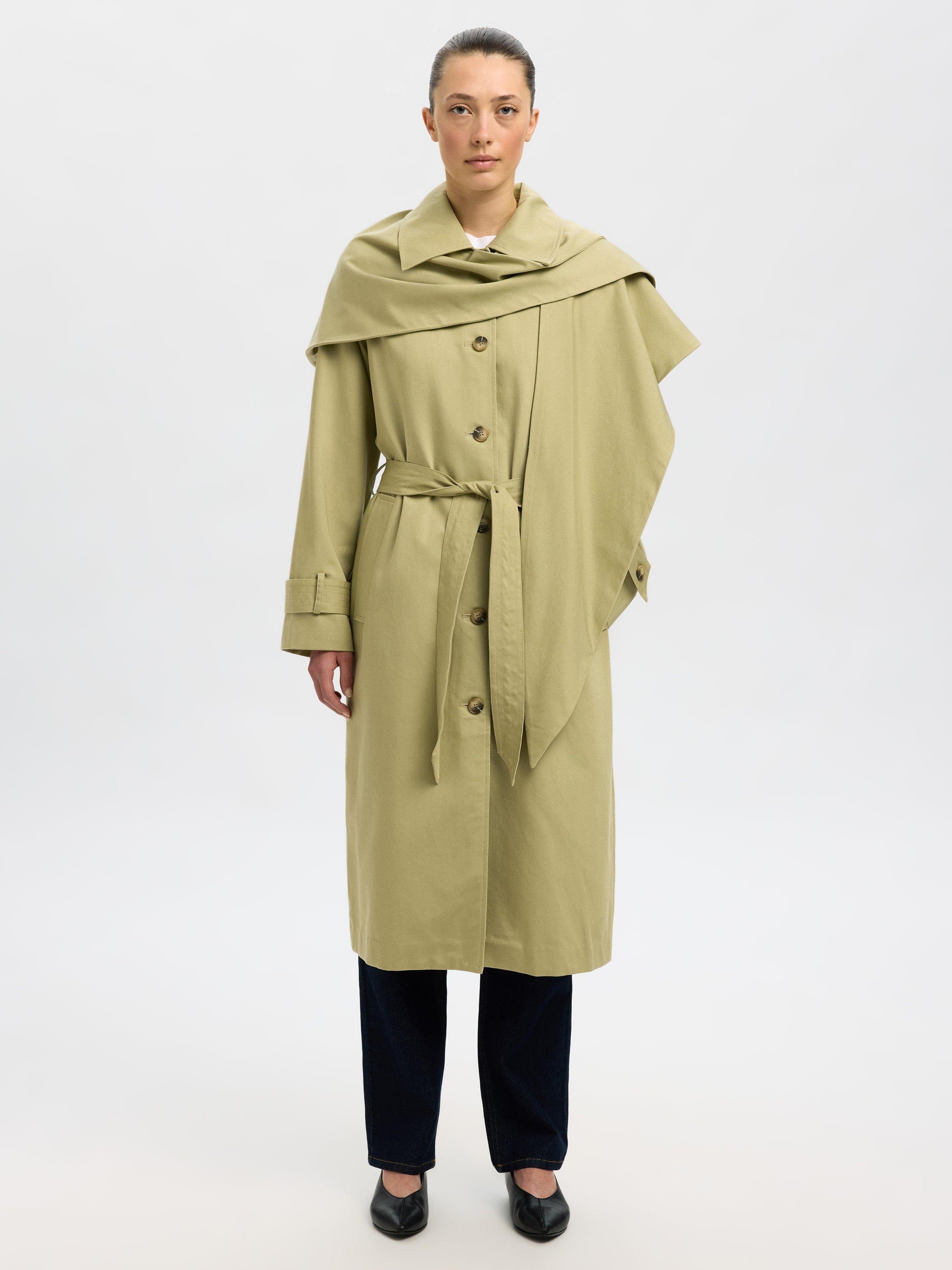 Product image 2 of 9, which shows Selected Sandra Detachable Scarf Coat, Slate Green, 36