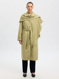 Selected Sandra Detachable Scarf Coat, Slate Green - view 2, Slate Green