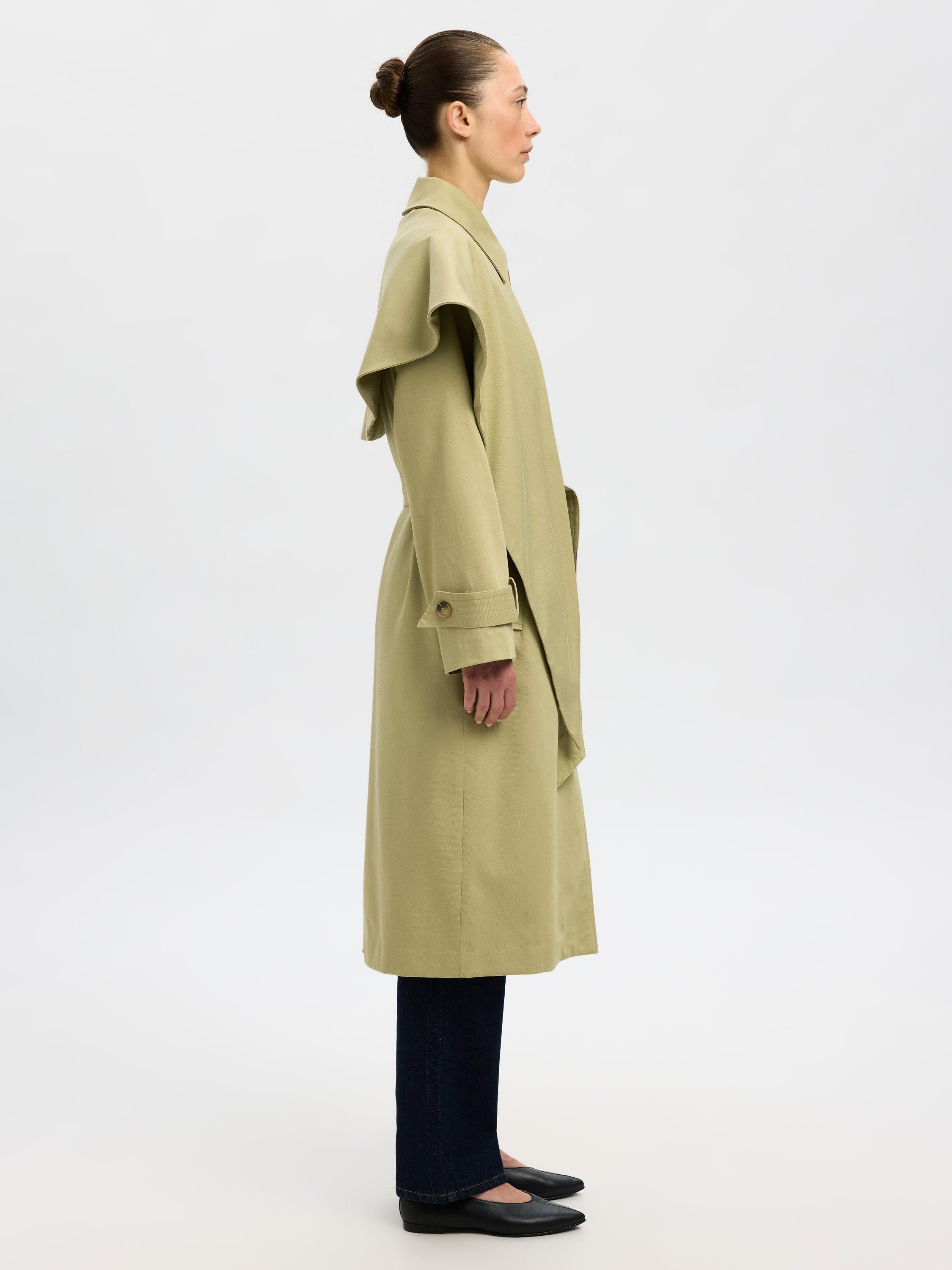 Product image 3 of 9, which shows Selected Sandra Detachable Scarf Coat, Slate Green, 36