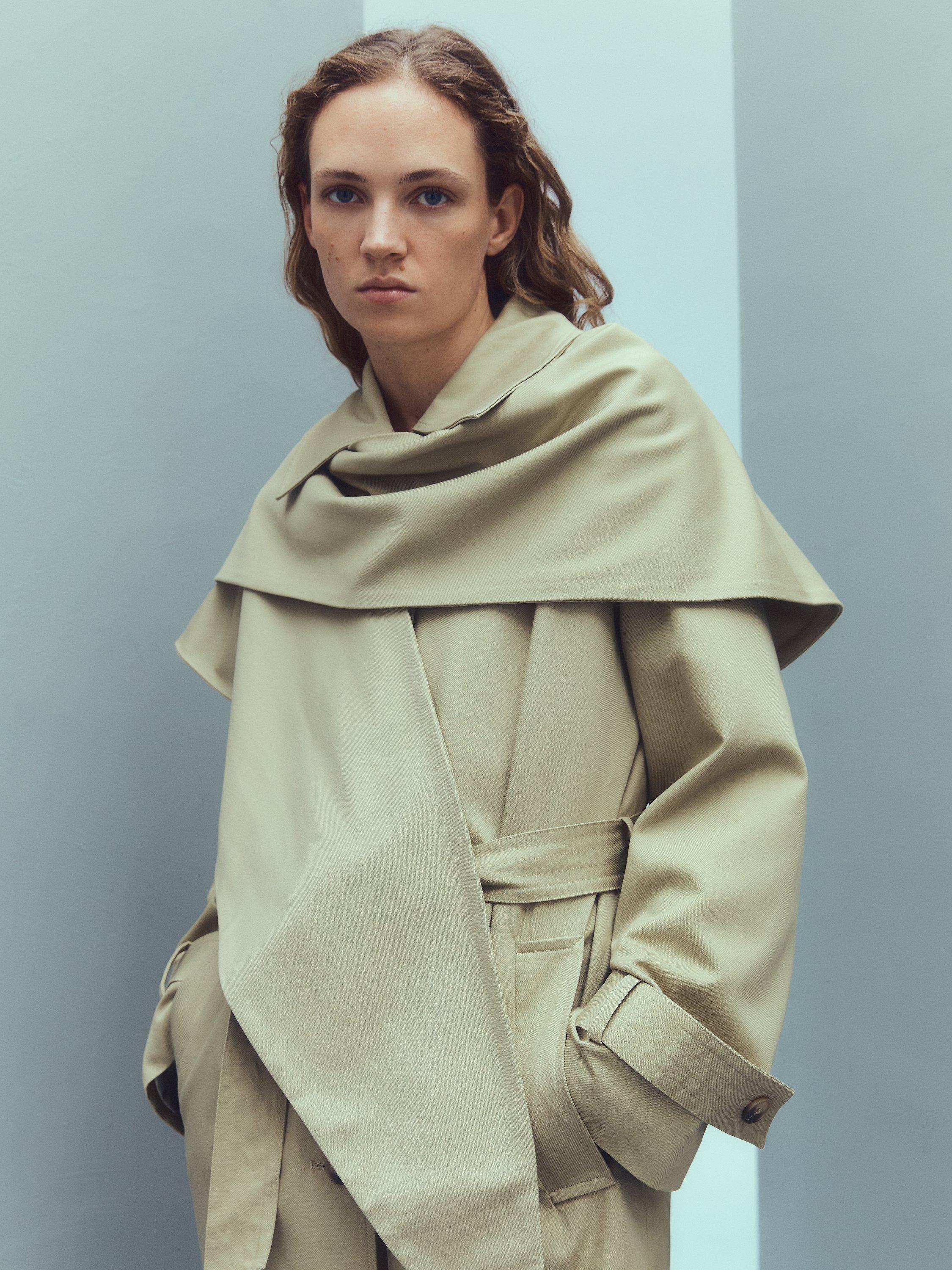 Product image 4 of 9, which shows Selected Sandra Detachable Scarf Coat, Slate Green, 36