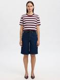 Selected Essential Stripe Boxy T-Shirt, Burgundy/White