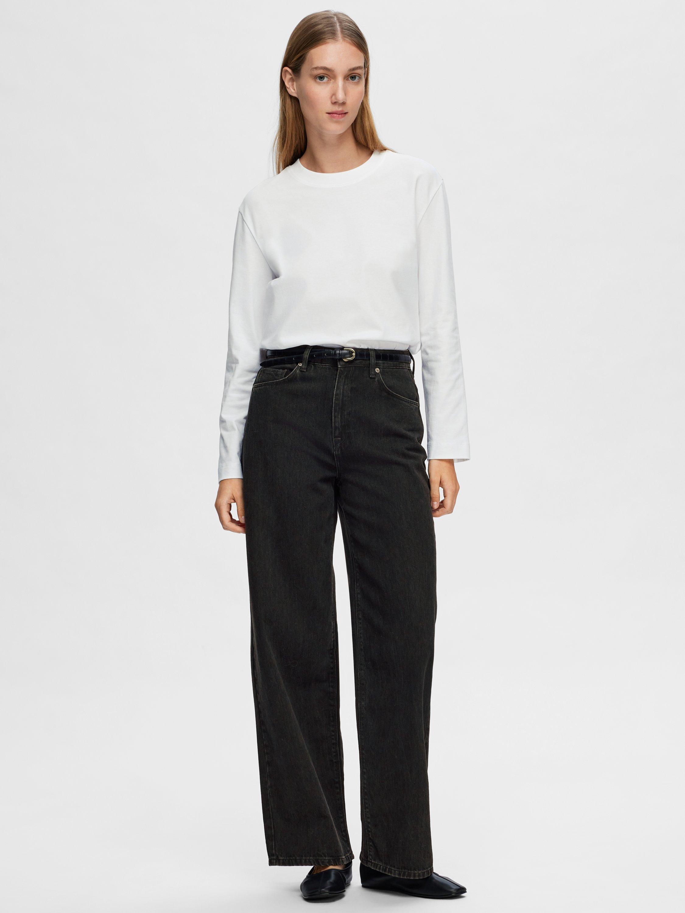 Product image 4 of 8, which shows Selected Essential Long Sleeve Boxy Top, White, XS