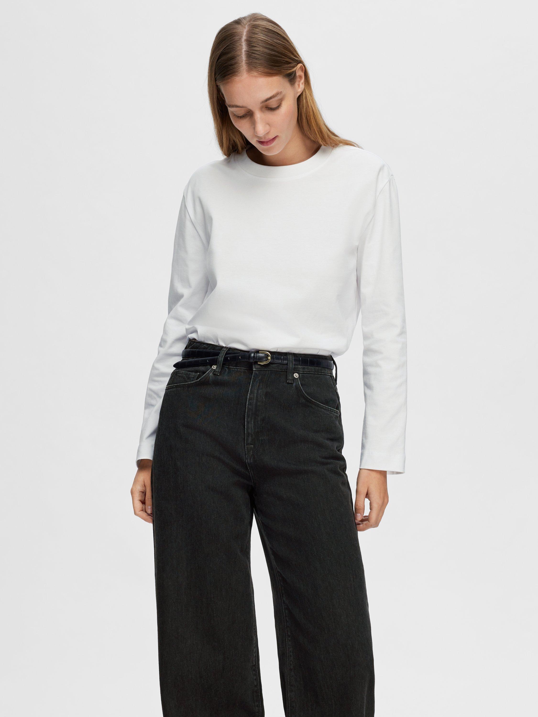Product image 3 of 8, which shows Selected Essential Long Sleeve Boxy Top, White, XS