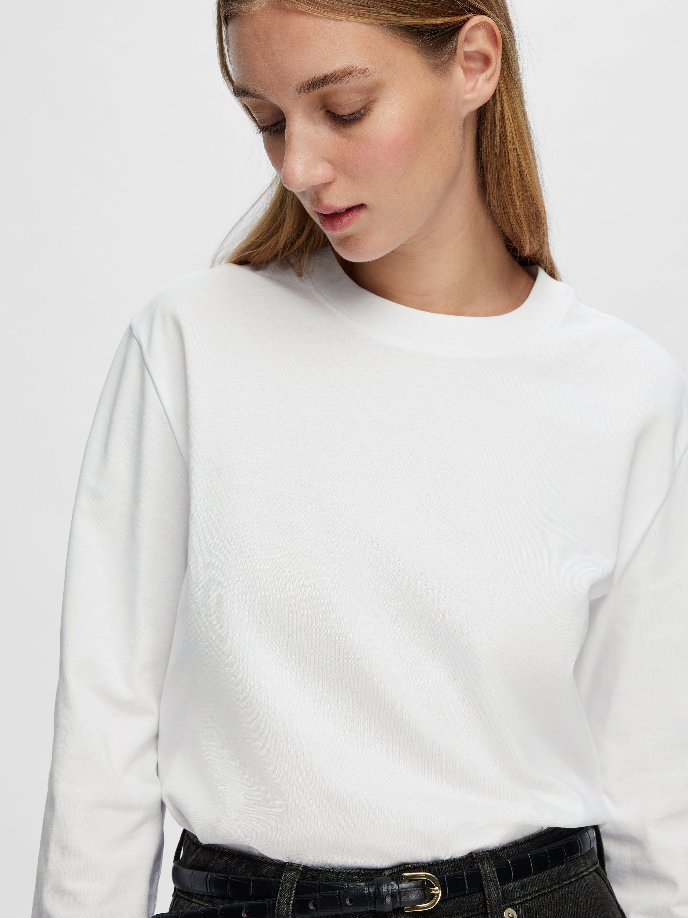 Product image 2 of 8, which shows Selected Essential Long Sleeve Boxy Top, White, XS