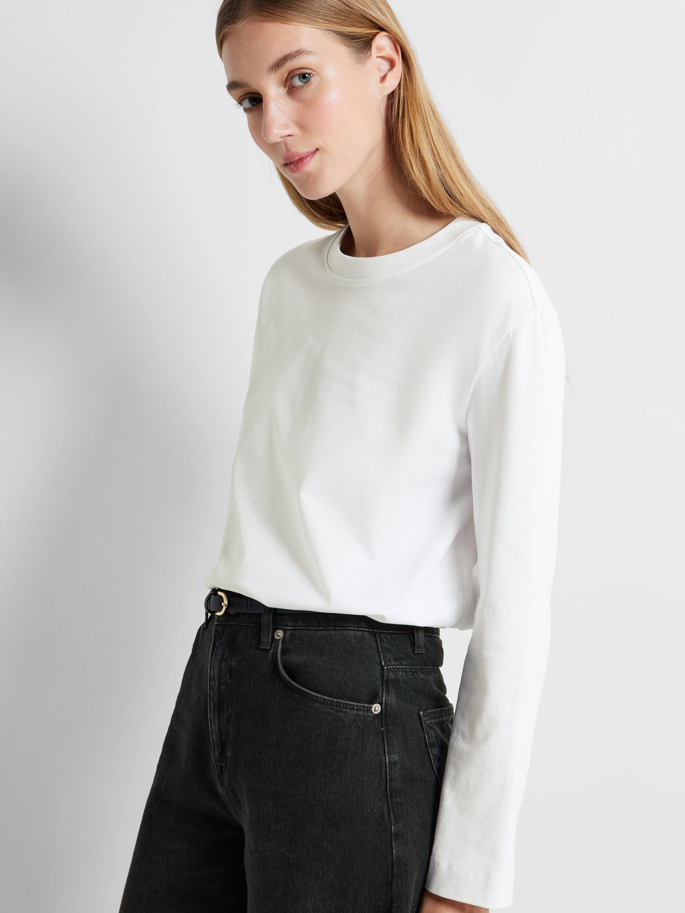 Product image 1 of 8, which shows Selected Essential Long Sleeve Boxy Top, White, XS
