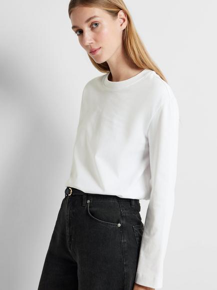 Selected Essential Long Sleeve Boxy Top, White, White