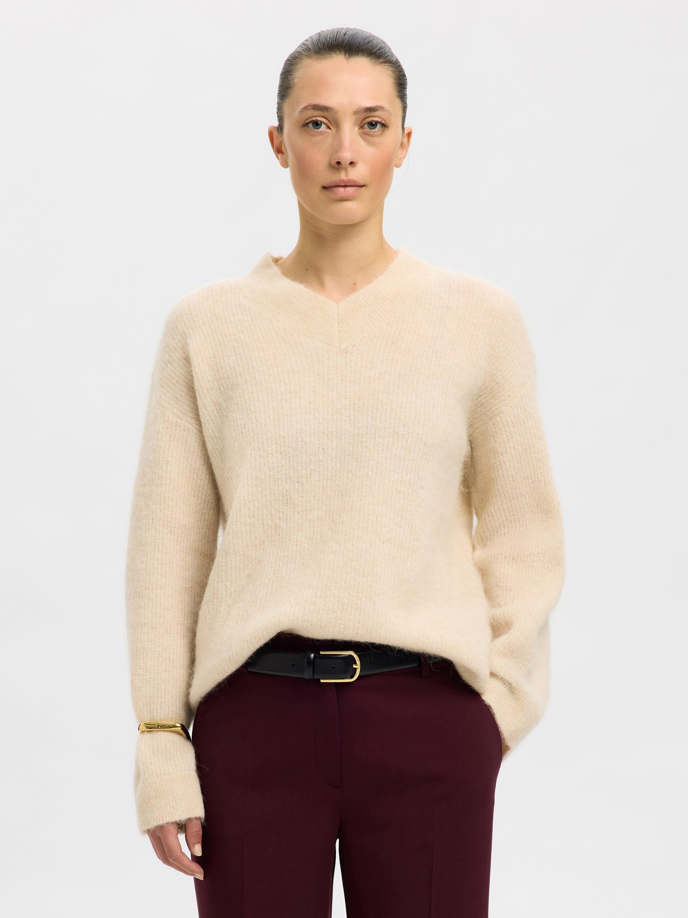 Product image 1 of 6, which shows Selected Sia Wool Blend Jumper, Cream, XS