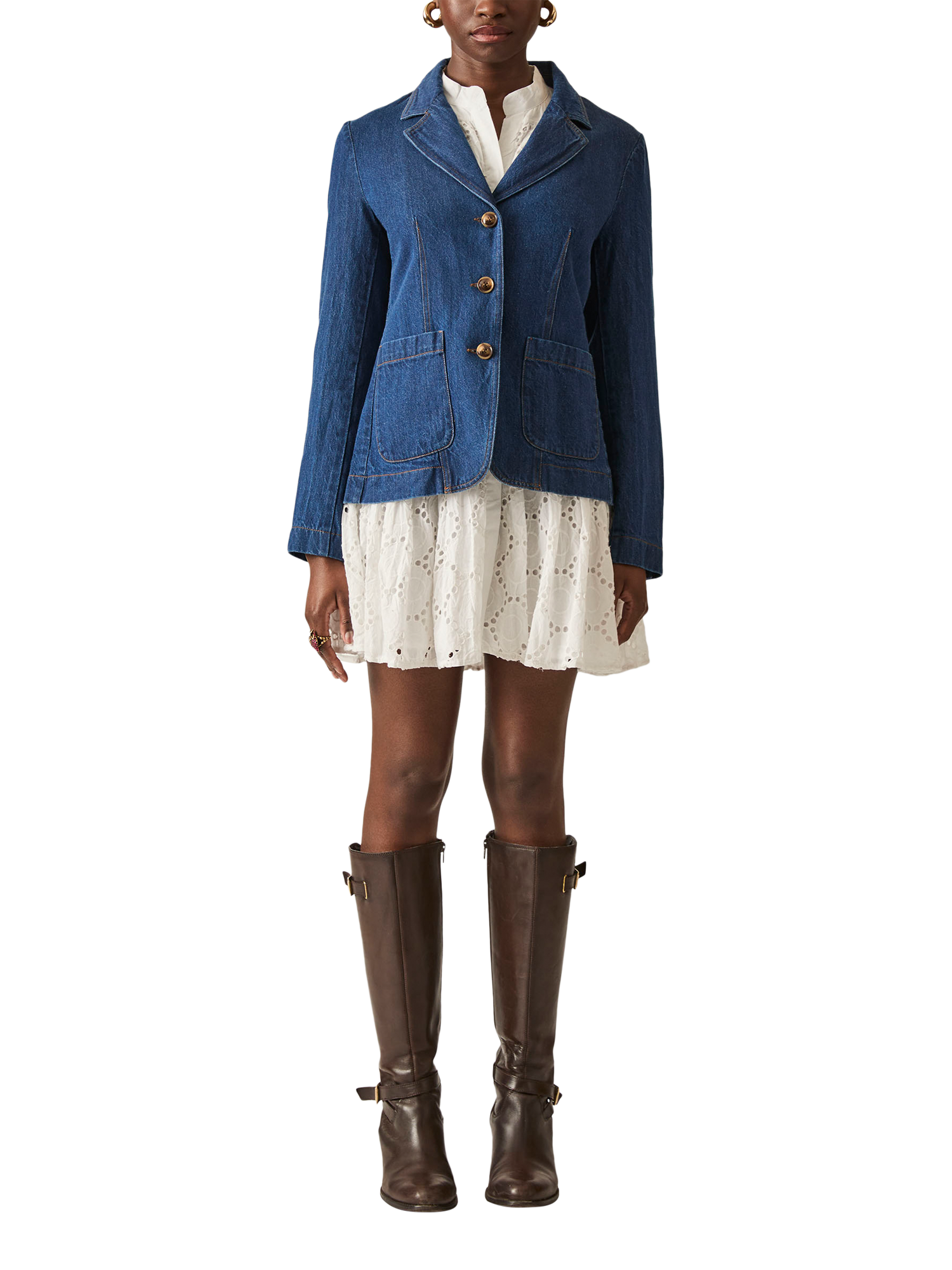 Product image 1 of 6, which shows James Lakeland Cotton Denim Blazer, Blue, 8