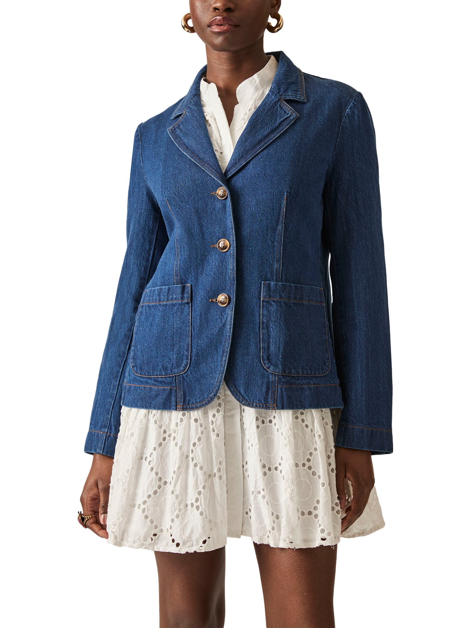 Product image 3 of 6, which shows James Lakeland Cotton Denim Blazer, Blue, 8