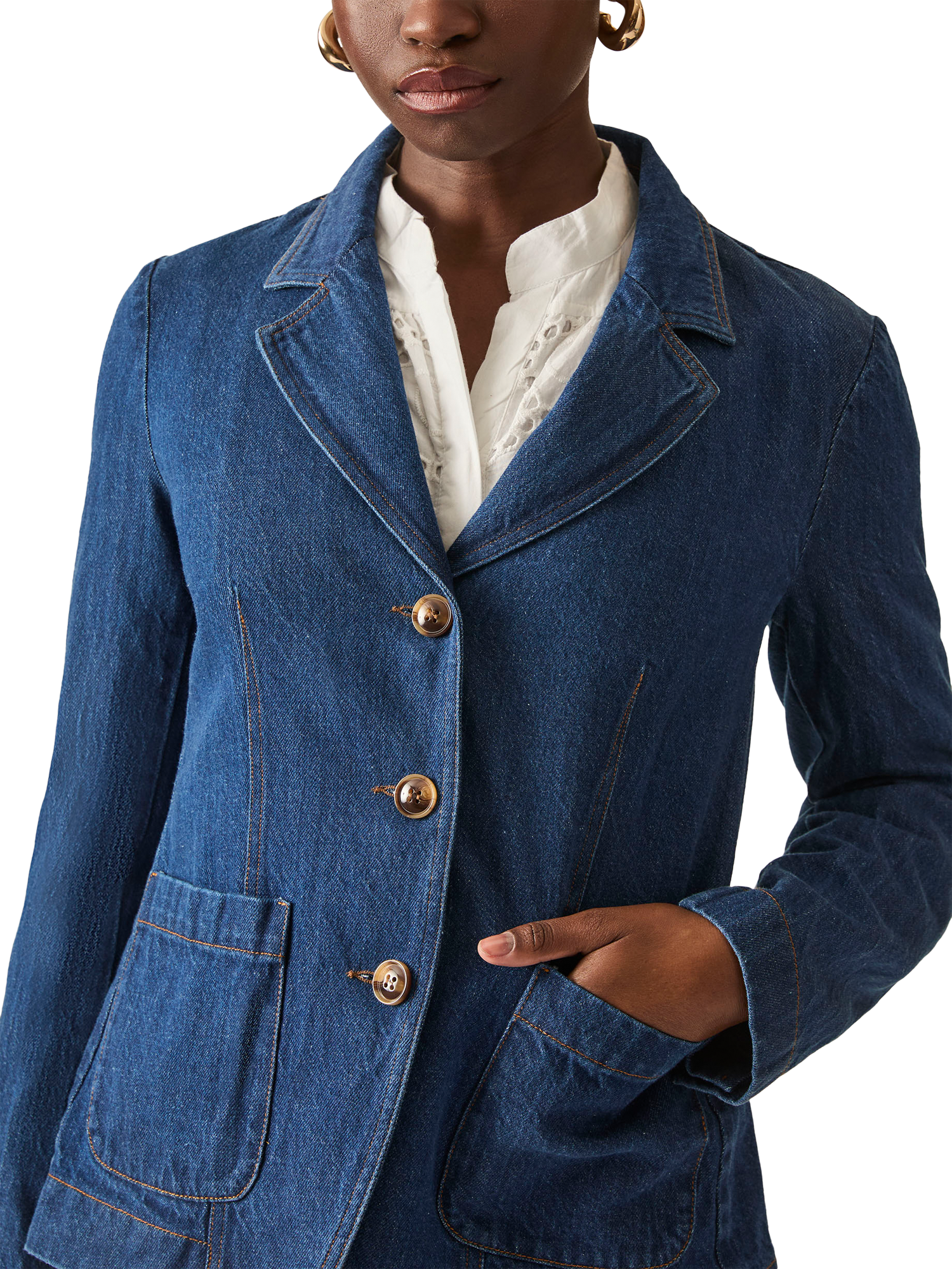 Product image 4 of 6, which shows James Lakeland Cotton Denim Blazer, Blue, 8