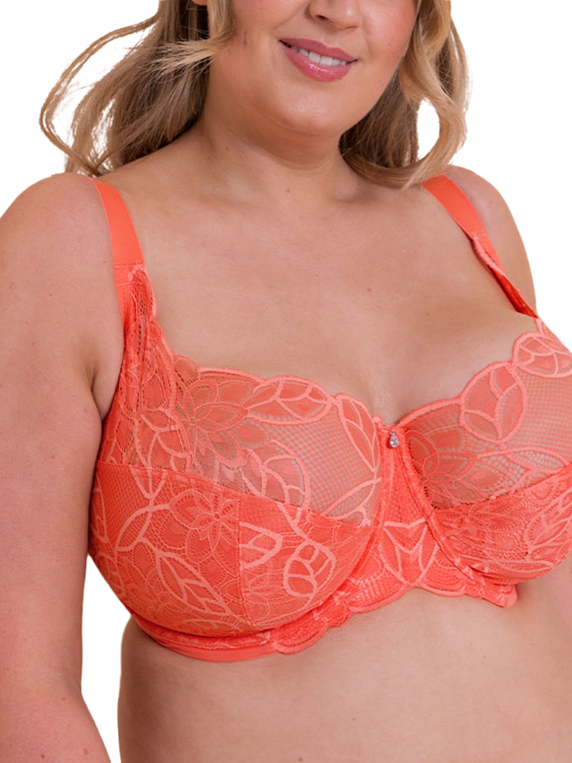 Product image 1 of 11, which shows Curvy Kate Lovelace Underwired Balcony Bra, Coral, 30E