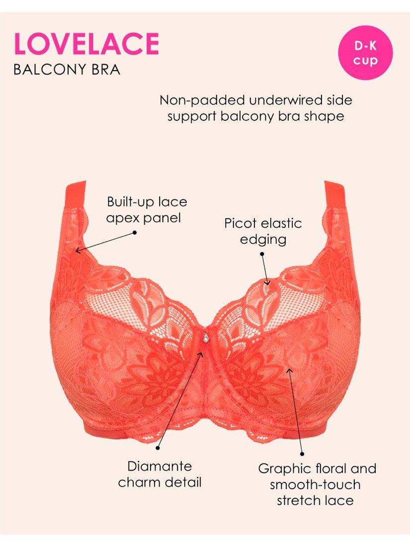 Product image 9 of 11, which shows Curvy Kate Lovelace Underwired Balcony Bra, Coral, 30E