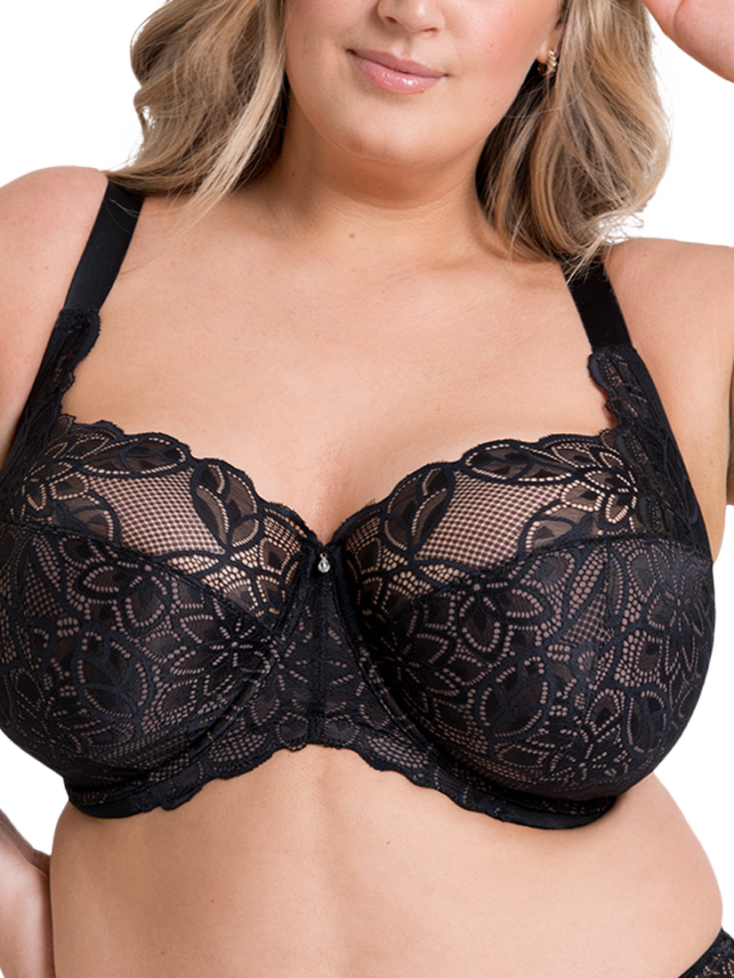 Product image 1 of 8, which shows Curvy Kate Lovelace Underwired Balcony Bra, Black/Taupe, 30E
