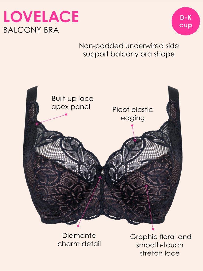 Product image 8 of 8, which shows Curvy Kate Lovelace Underwired Balcony Bra, Black/Taupe, 30E