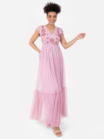 Maya Deluxe Floral Embellished Maxi Dress, Cherry Blossom, Cherry Blossom